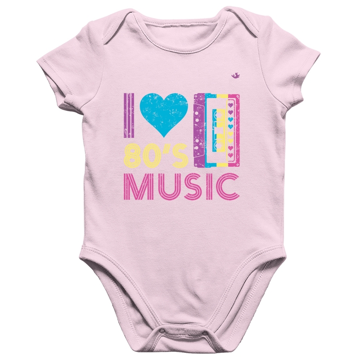 Body Bebê Algodão I love 80's music - Rosa Bebê
