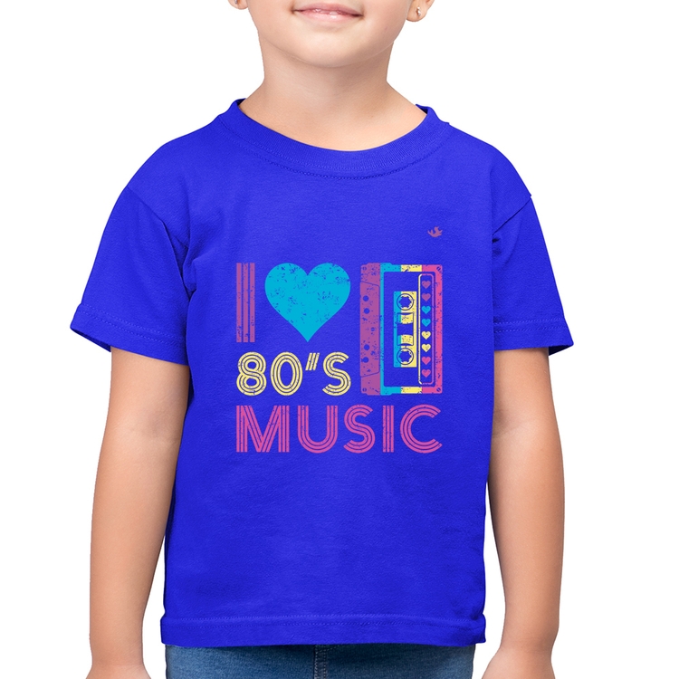 Camiseta Algodão Infantil I love 80's music - Azul Royal