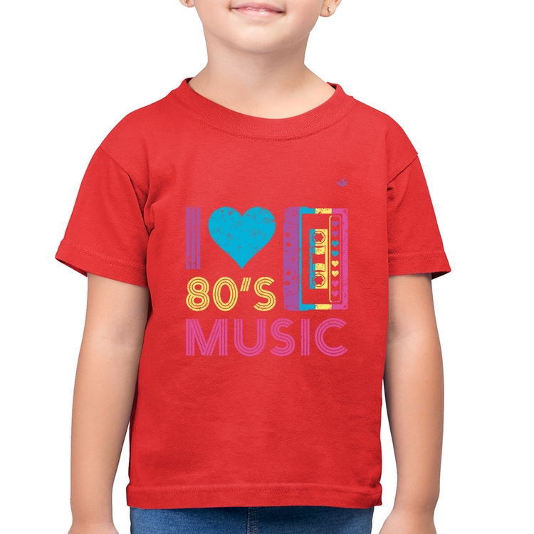 Camiseta Algodão Infantil I love 80's music - Vermelha
