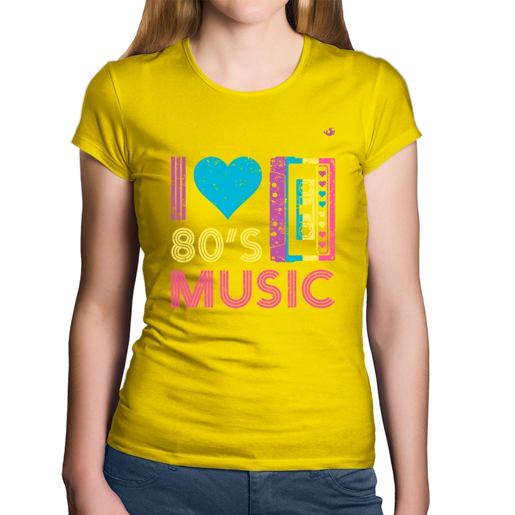 Baby Look Algodão I love 80's music - Amarela
