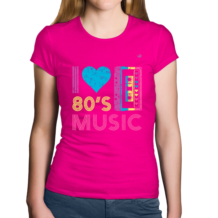 Baby Look Algodão I love 80's music - Rosa