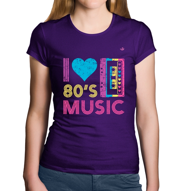 Baby Look Algodão I love 80's music - Roxa