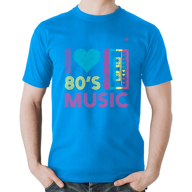 Camiseta Algodão I love 80's music - Azul