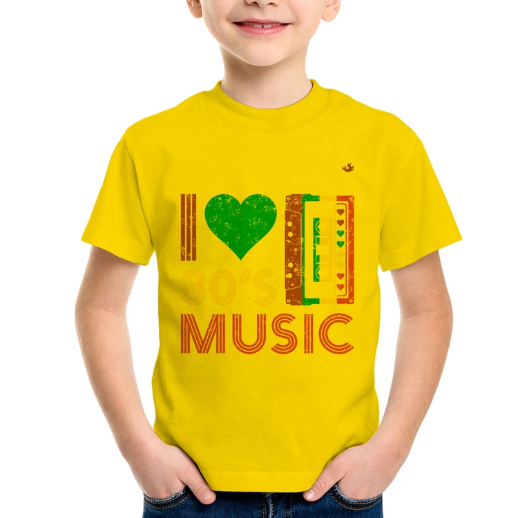 Camiseta Infantil I love 80's music - Amarela