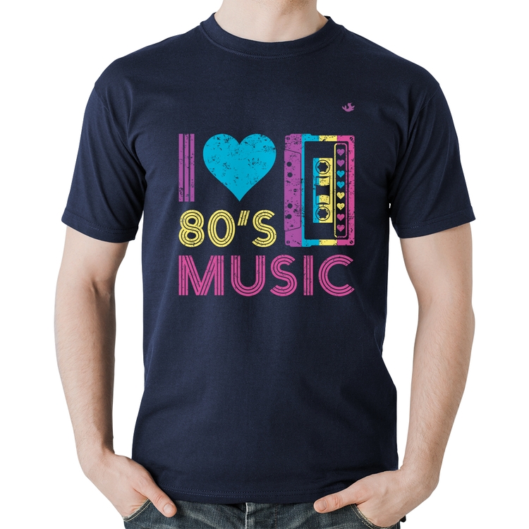 Camiseta Algodão I love 80's music - Marinho