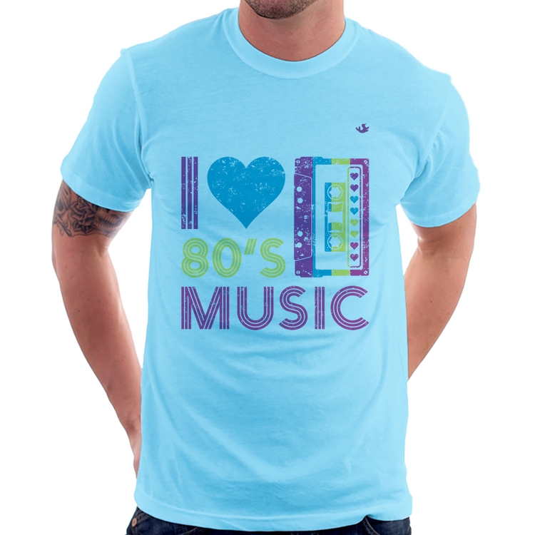 Camiseta I love 80's music - Azul Bebê