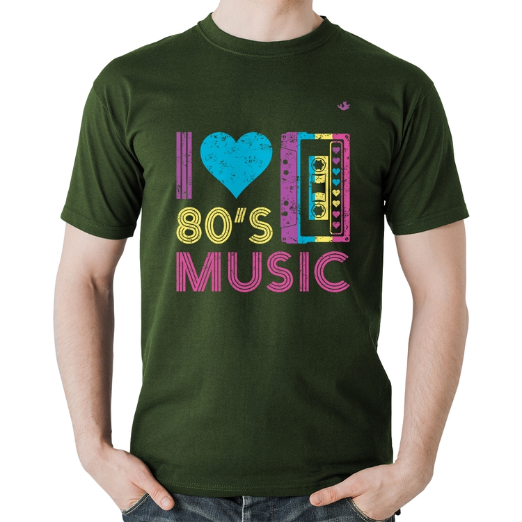 Camiseta Algodão I love 80's music - Musgo