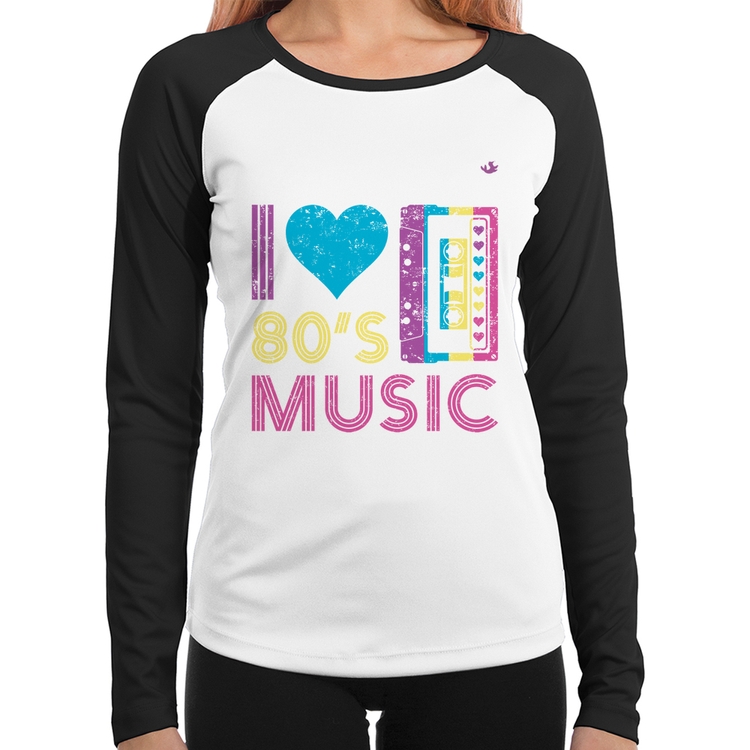 Baby Look Raglan I love 80's music Manga Longa