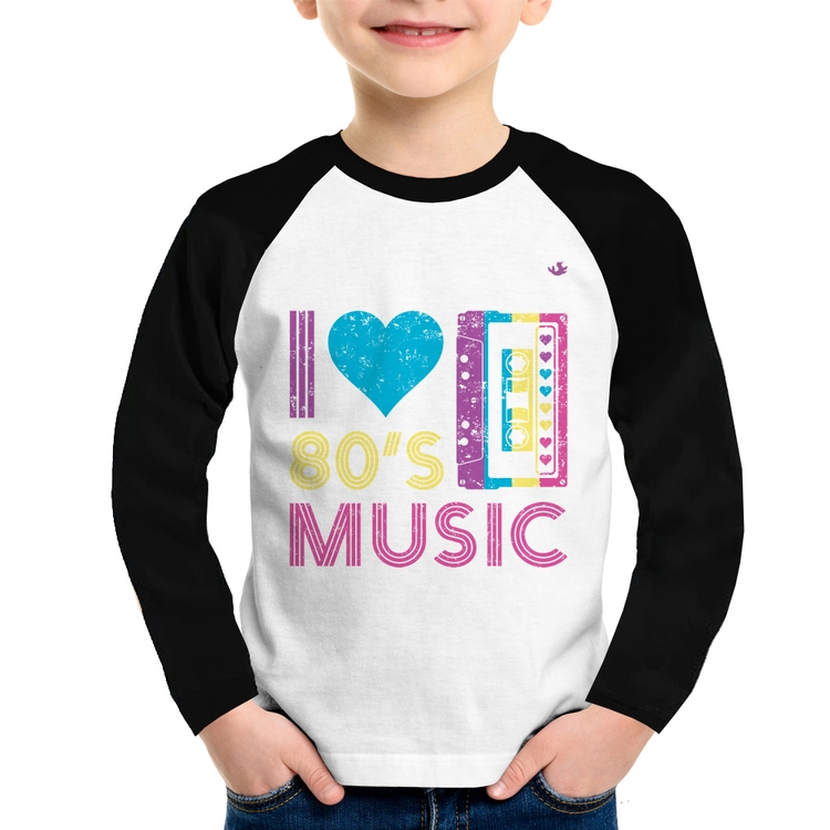 Camiseta Raglan Infantil I love 80's music Manga Longa