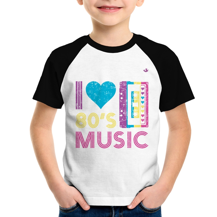 Camiseta Raglan Infantil I love 80's music