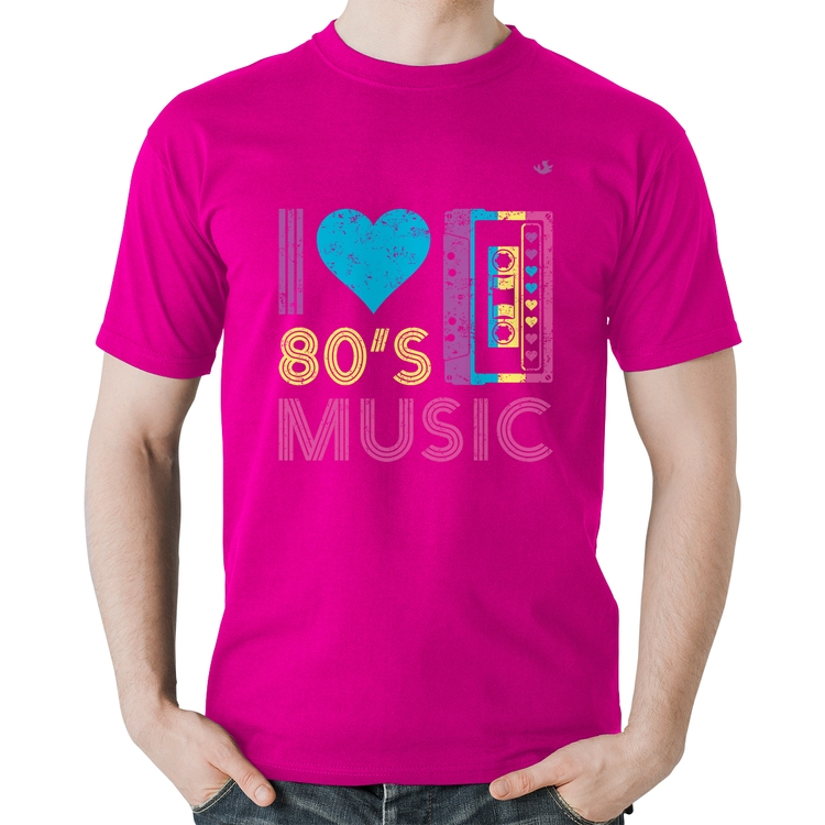 Camiseta Algodão I love 80's music - Rosa