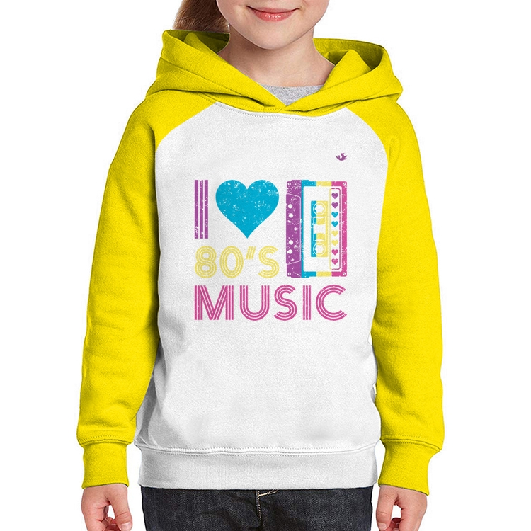 Moletom Infantil I love 80's music - Branco/Amarelo