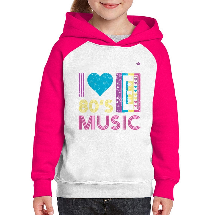Moletom Infantil I love 80's music - Branco/Rosa