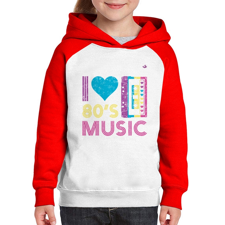 Moletom Infantil I love 80's music - Branco/Vermelho