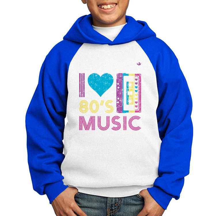 Moletom Infantil I love 80's music - Branco/Azul