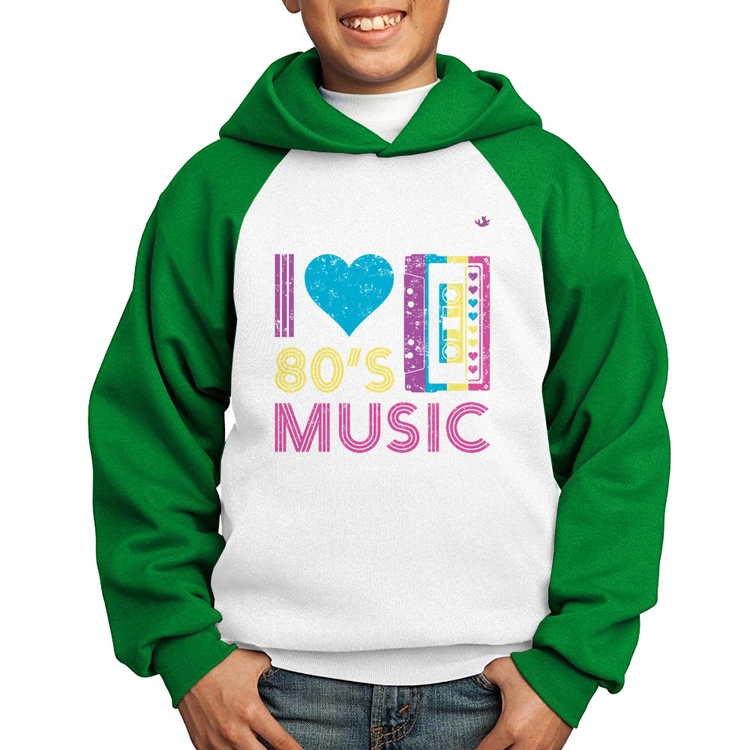 Moletom Infantil I love 80's music - Branco/Verde