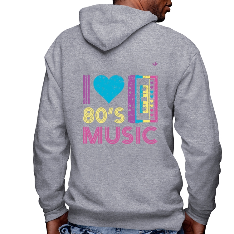 Blusa Moletom I love 80's music Masculina com Capuz e Zíper - Mescla
