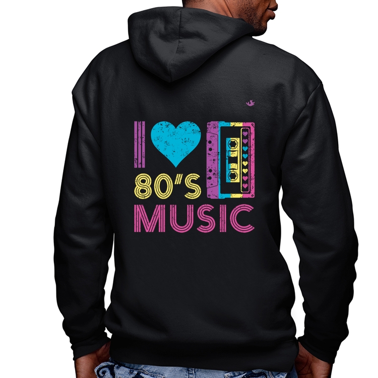 Blusa Moletom I love 80's music Masculina com Capuz e Zíper