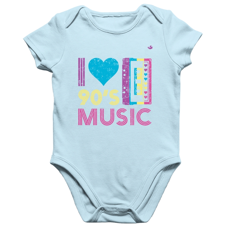 Body Bebê Algodão I love 90's music - Azul Bebê