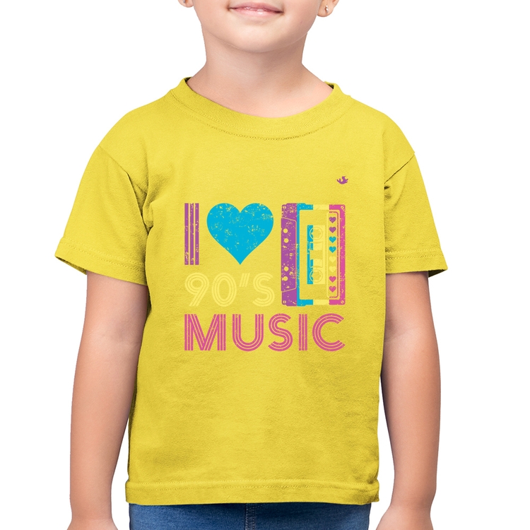 Camiseta Algodão Infantil I love 90's music - Amarelo Canário