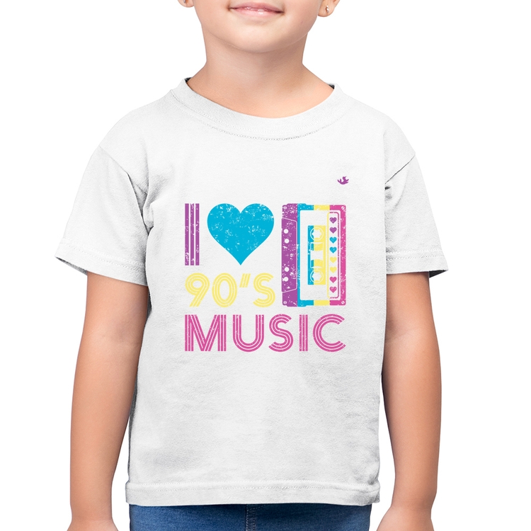 Camiseta Algodão Infantil I love 90's music - Branca