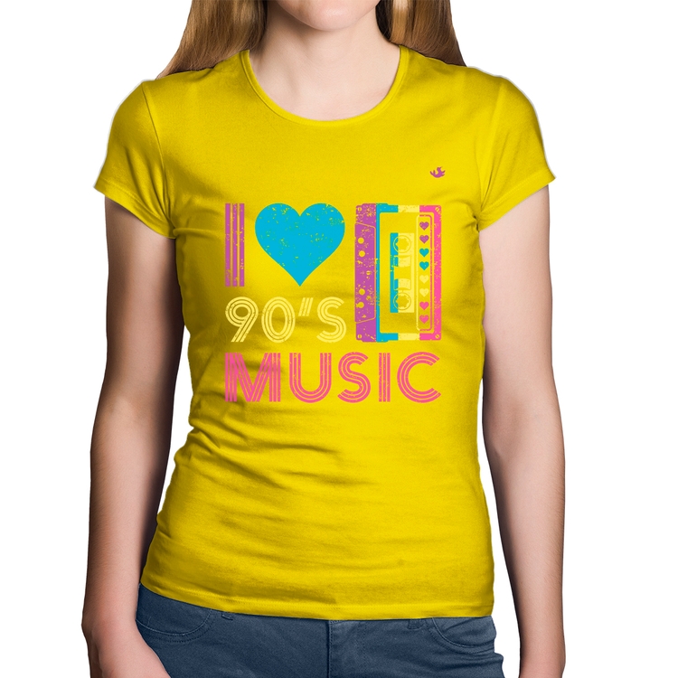 Baby Look Algodão I love 90's music - Amarela