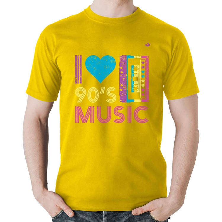 Camiseta Algodão I love 90's music - Amarela