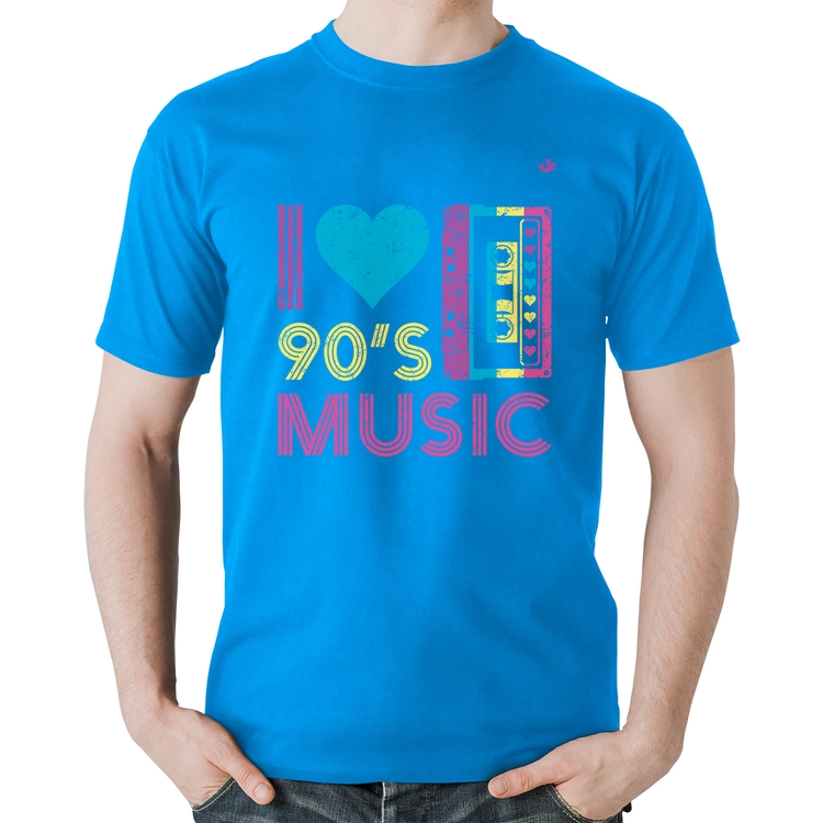 Camiseta Algodão I love 90's music - Azul