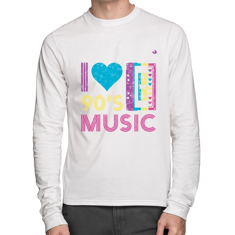 Camiseta Algodão I love 90's music Manga Longa - Branca