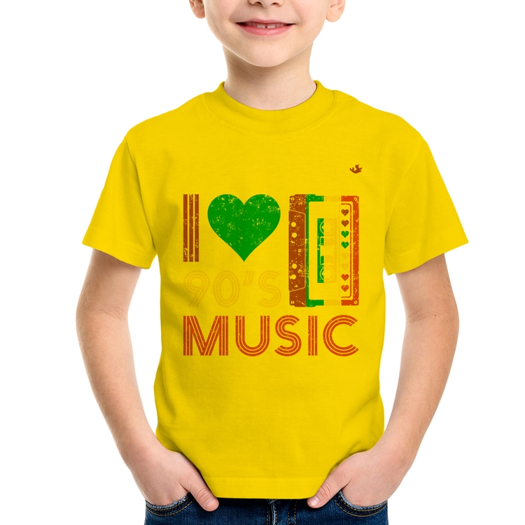 Camiseta Infantil I love 90's music - Amarela