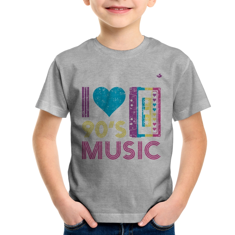 Camiseta Infantil I love 90's music - Cinza