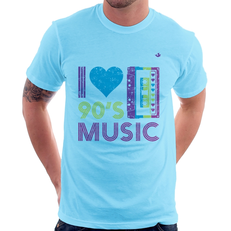 Camiseta I love 90's music - Azul Bebê