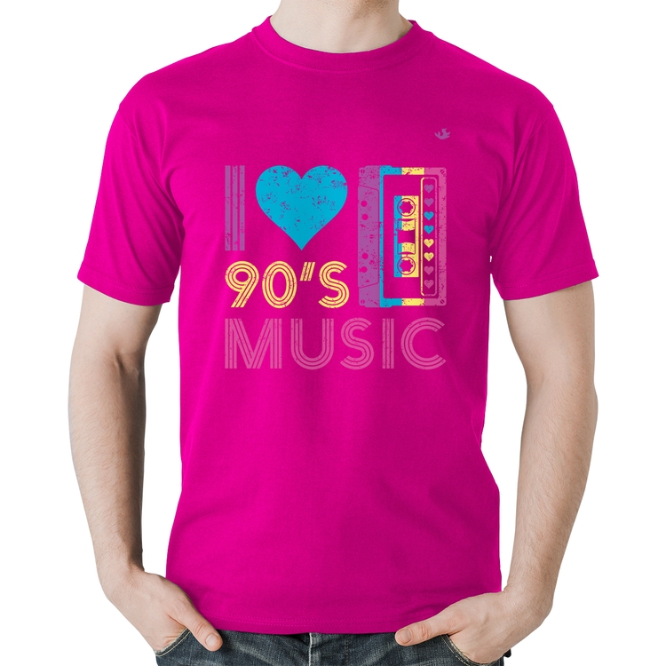 Camiseta Algodão I love 90's music - Rosa