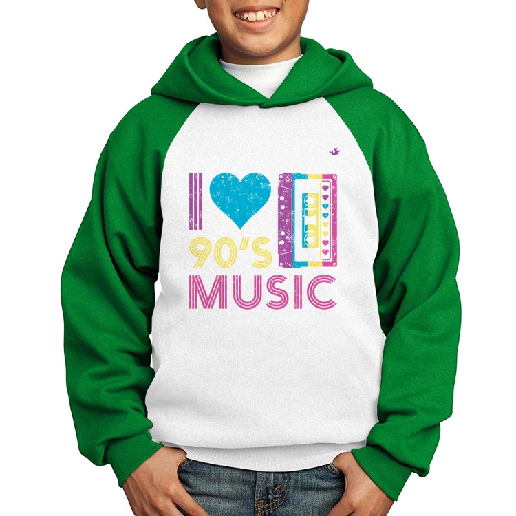 Moletom Infantil I love 90's music - Branco/Verde