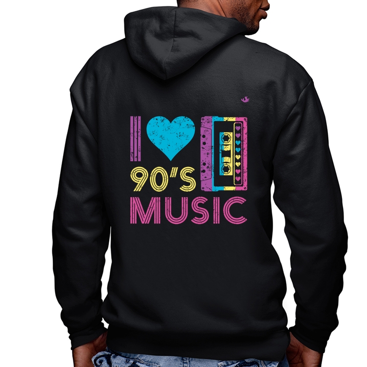 Blusa Moletom I love 90's music Masculina com Capuz e Zíper