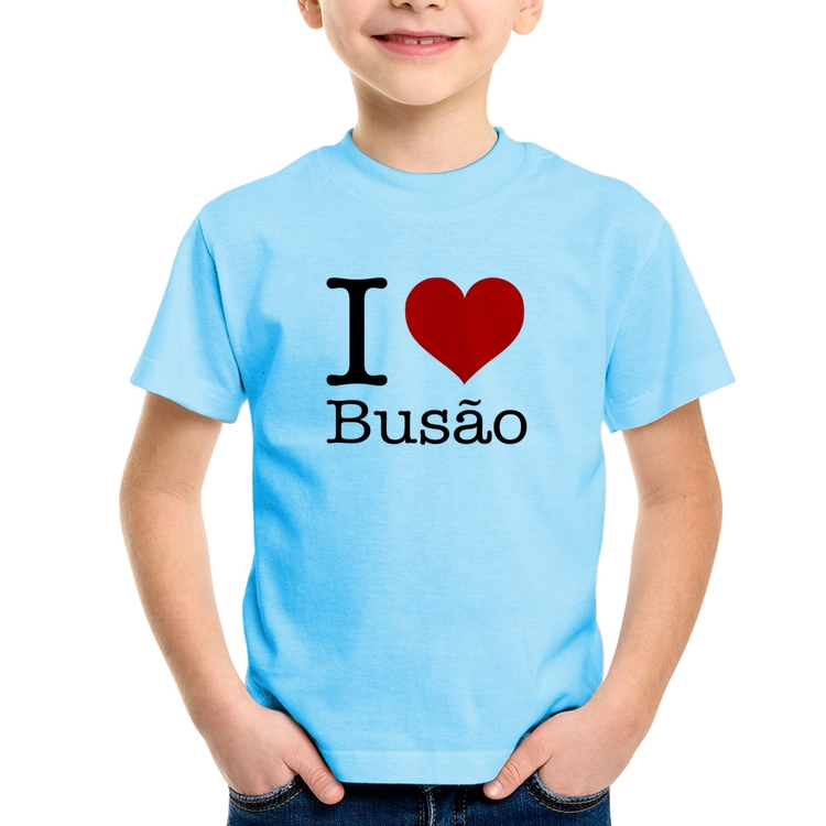 Camiseta Infantil I love Busão - Azul Bebê