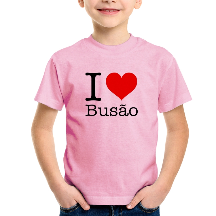 Camiseta Infantil I love Busão - Rosa Bebê