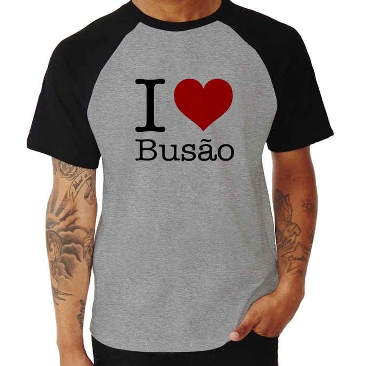 Camiseta Raglan I love Busão - Cinza/Preto