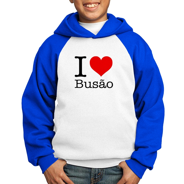 Moletom Infantil I love Busão - Branco/Azul