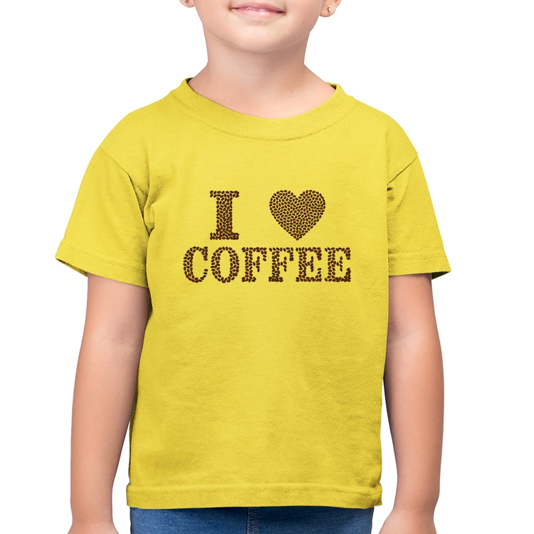 Camiseta Algodão Infantil I Love Coffee - Amarelo Canário