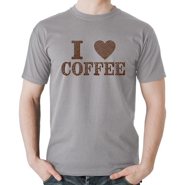 Camiseta Algodão I Love Coffee - Cinza