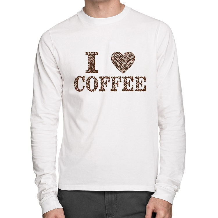 Camiseta Algodão I Love Coffee Manga Longa - Branca