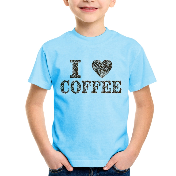 Camiseta Infantil I Love Coffee - Azul Bebê