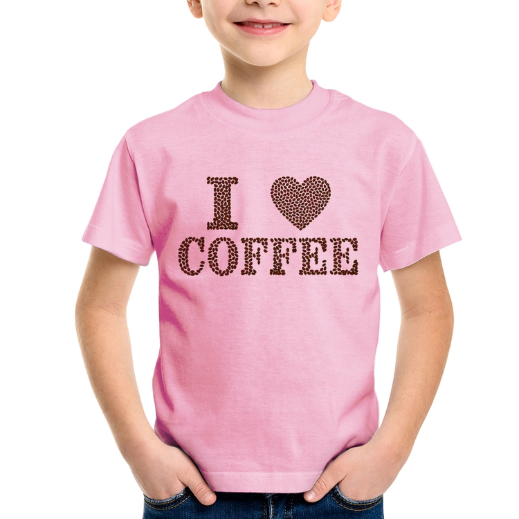 Camiseta Infantil I Love Coffee - Rosa Bebê