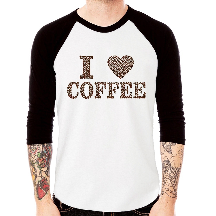 Camiseta Raglan I Love Coffee Manga 3/4