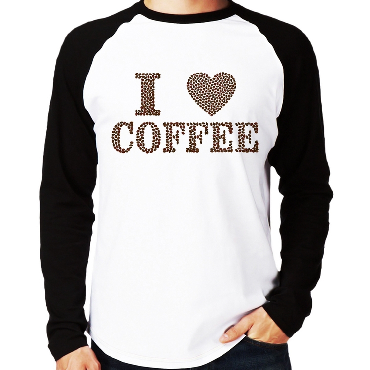 Camiseta Raglan I Love Coffee Manga Longa