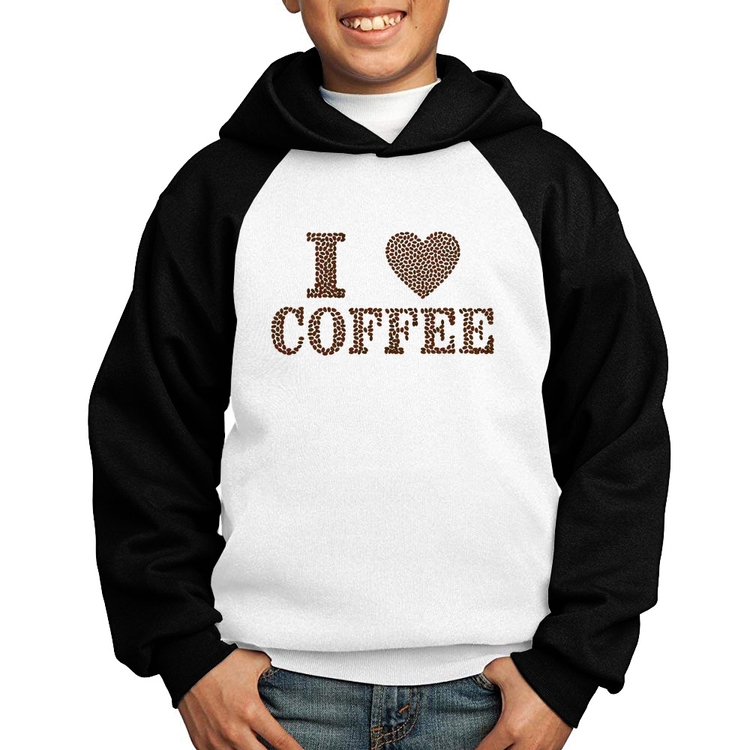 Moletom Infantil I Love Coffee - Branco/Preto