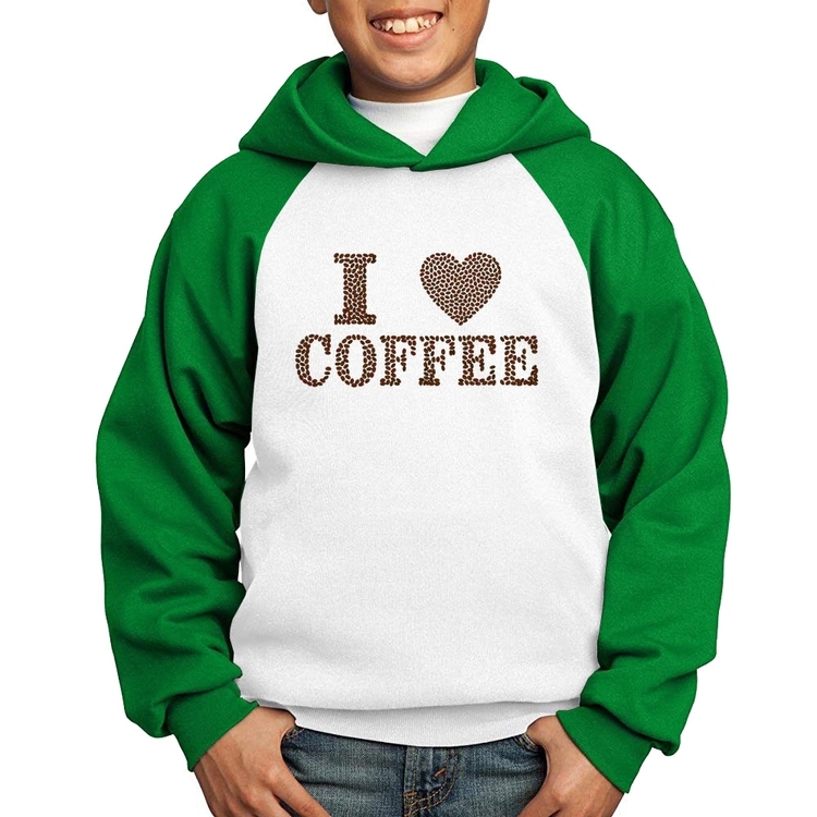 Moletom Infantil I Love Coffee - Branco/Verde