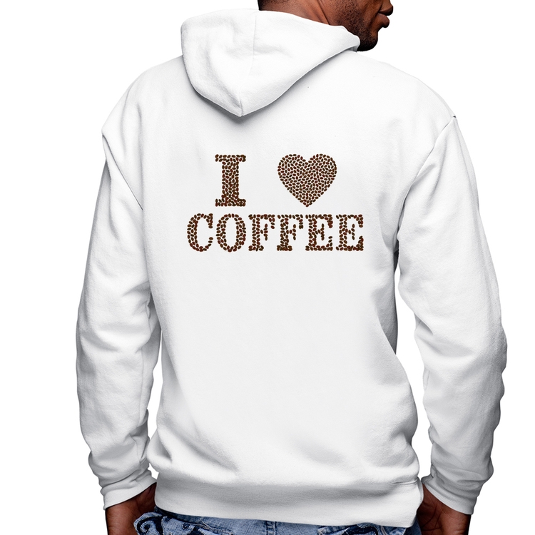 Blusa Moletom I Love Coffee Masculina com Capuz e Zíper - Branca
