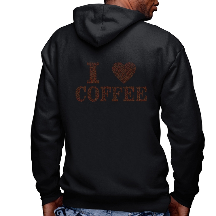 Blusa Moletom I Love Coffee Masculina com Capuz e Zíper